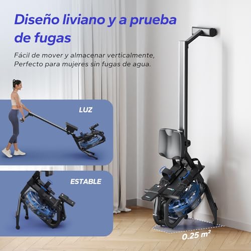 MERACH Remo de agua para el hogar, máquina de remo con inclinación de 45°, Rowing Machine resistencia reforzada, aplicación exclusiva y soporte para iPad, asiento ergonómico, fácil montaje - Imagen 6