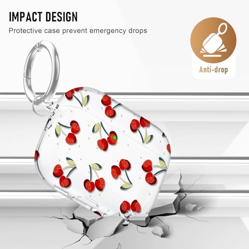 Image of Compatible Airpods Pro 3 Case (2025),Soft Cute Cherry Print Silicone Protective Cases for Apple AirPods Pro 3rd Generation Case,Airpod Pro 3 Cover with Keychain&Cleaner Kit for Women /Girls,Cherry