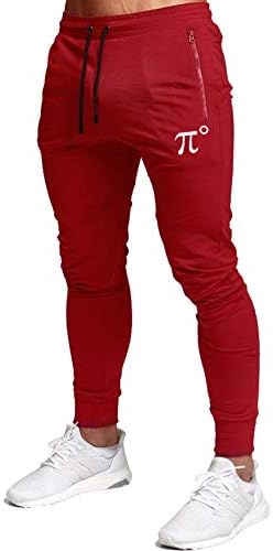 Wangdo Men's Joggers Sweatpants Gym Training Workout Pants Slim Fit with Zipper Pockets(Red-XXL)