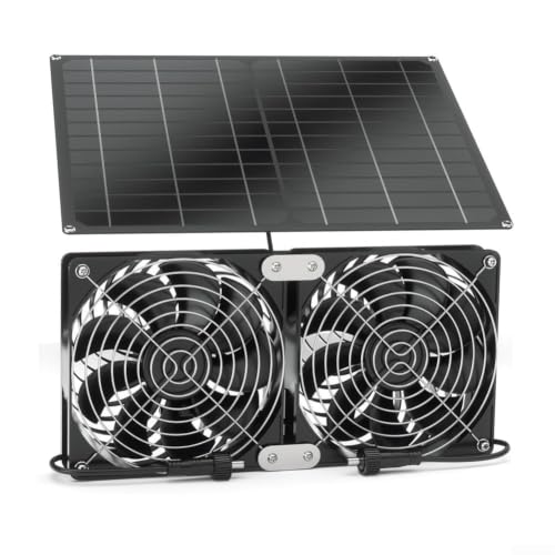 Vasiumic Kit de ventilación solar de doble ventilador de 15 W, extractor automático de invernadero para pollo y cobertizo, panel monocristalino con clasificación IP65, color negro