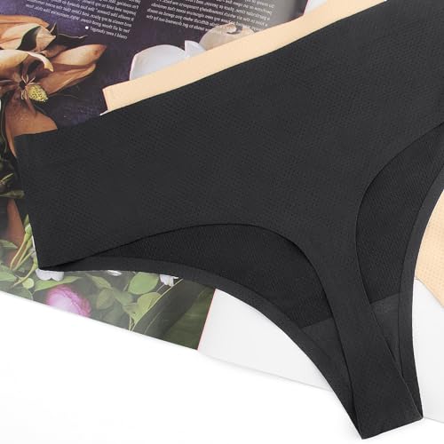 Image of voenxe Seamless Women Underwear Thongs,High Waisted Cut No Show Ladies Panties,Breathable Comfortable Briefs Undies,5-Pack Black, X-Large