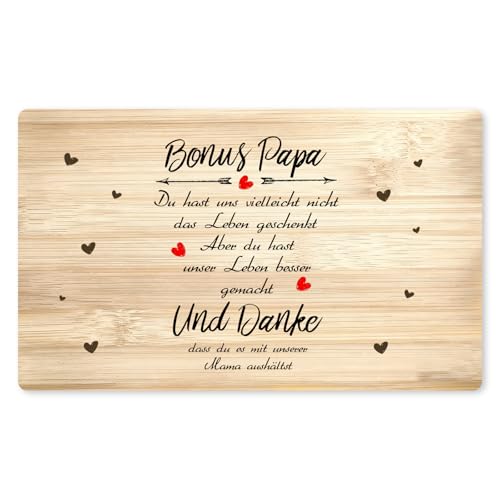 Bonus Papa Geschenk Bambus Frühstücksbrettchen Bonuspapa Geschenke Schneidebrett Brotzeitbrett Vesperbrett für Stiefvater Geschenk Vatertag Geburtstag Weihnachten