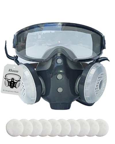 Rhaum Dust Proof Integrated Respirator Mask with Filters & Goggles, Dust-Proof Integrated Respirator Mask with Goggles, Anti-Fog Safety Face Shield, Woodworking Tools Protective Gear for Woodworking