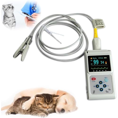 HYYKEJI Tensiómetro Veterinario de Mano, Pulsómetro de Oreja, con Pantalla LED, Sonda y Cable USB, Brillo de Pantalla Ajustable, para Perros, Gatos, Familia de Mascotas