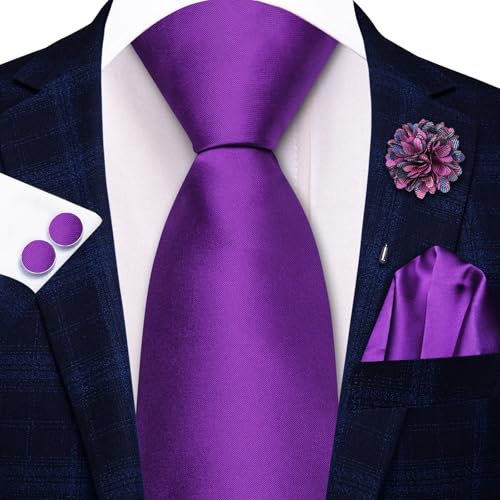 Image of Hi-Tie Zipper Ties for Men Pre-tied Tie Set Lapel Pin Pocket Square and Cufflinks Formal Business Wedding Adjustable Necktie