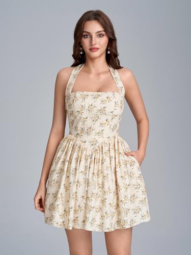 Image of Parthea Women's Floral Halter Mini Corset Dress Sleeveless A Line Flowy Cute Party Graduation Dress