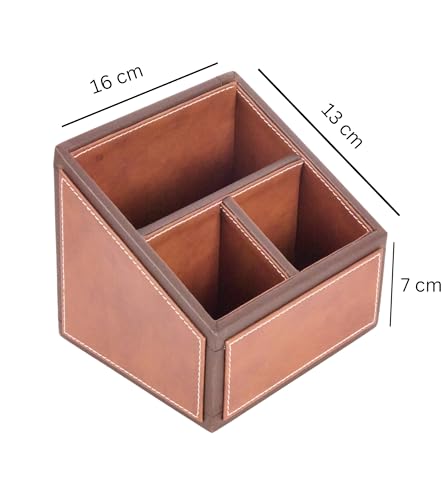 Image of Premsons Pen Stationery Holder Storage Desk Box Remote Control Organizer, Light Brown