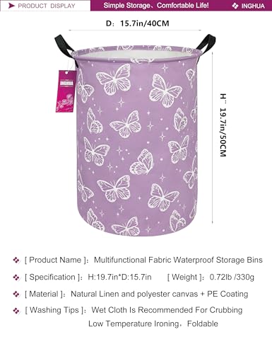 Image of Laundry Hamper Large Canvas Fabric Storage Basket Butterfly