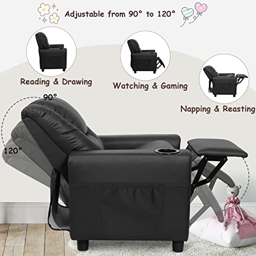 Chizzysit Kids Recliner Chair With Cup Holder, Toddler Recliner For Kids Age 0-5 With Side Pockets And Armrest, Small Kids Sofa For Children Bedroom,Living Room, Black Recliner For Boys And Girls #TOP4