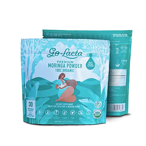 Go-Lacta® Super Moringa Powder: Boost Breast Milk Naturally! 30 3g Packets of Pure Organic Moringa - Perfect for Moms, 100% Vegan