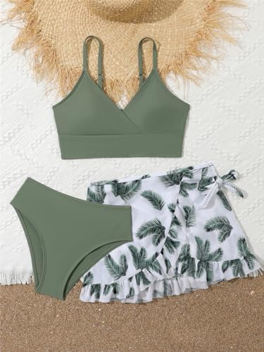 Girl's 3 Piece Bikini High Waist Color Block Swimwear Swimsuits Set with Shorts Bathing Suit3