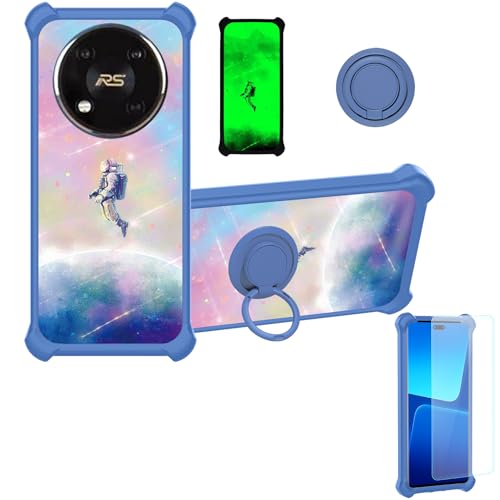 jioeuinly Case Compatible for Itel Rs4 Phone Case Cover [with Tempered Glass Screen Protector][Hard PC + Soft Silicone][Ring Support] [Luminous Effect] YGL-FXJ