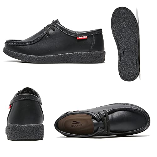 Image of TRULAND Leather Oxford Shoes for Women - Suede Lace Up Moc Toe Low Platform Flat Wallabees Shoes
