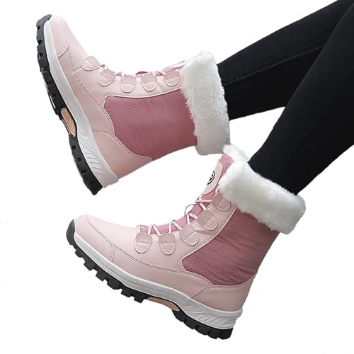 Womens Snow Boots Winter Waterproof Warm Fur Lined Mid Calf Booties Comfortable Outdoor Anti-Slip Ankle Boots Walking Winter Shoes2