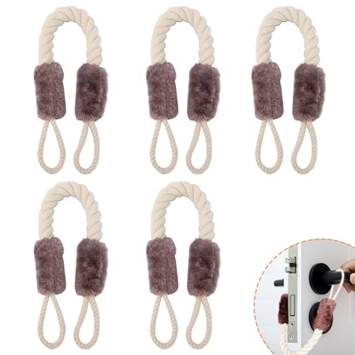 LANZLC Türkordel Klemmschutz 5 Set Türseil Klinke Türstopper Seile Klemmschutz für Türen Türkordel Braun, Türschnüre Türgriff Schutz 60cm für den Schutz von Fingern und Haustieren, Baumwolle/Polyester