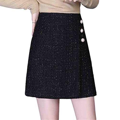 JFIOSD Damen Kurz Wollrock High Waist Bodycon Paket Hüftröcke Helle Seidenperlenschnalle One-Step-Rock Frauen Frühling Herbst Bleistiftröcke,Schwarz,3XL Cover