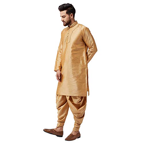 Kurta ensemble de pyjama homme brodé marron XL ample et fluide - 2