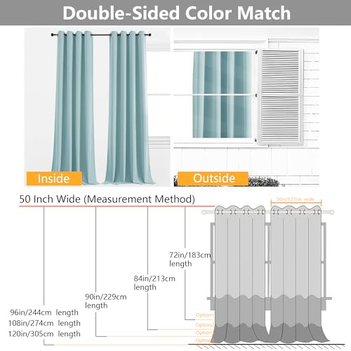 Image of Simplebrand Aqua Extra Long 10ft Curtains for Patio 120 Inches Long 2 Panels Set, Room Darkening Light Blocking Solid Thermal Insulated Energy Saving Grommet Noise Reducing Curtains, 50 Wx120 L