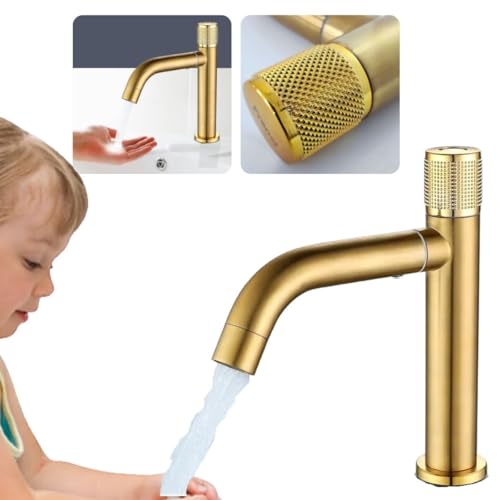 Torneira de Banheiro Lavabo em Metal Aço Inox 304 Arejador Cor Dourado Fosco, Design Moderno