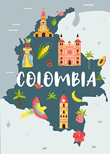 A SLICE IN TIME Map of Colombia Retro Travel Poster. Glossy Paper Print for Walls. 10 x 13.5 inches