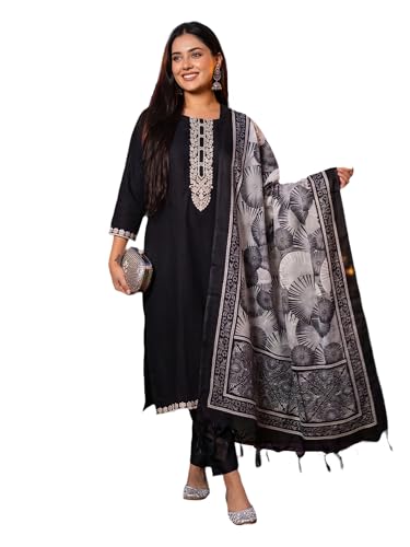 Image of INDO ERA Women's Silk Blend Embroidered Sequinned Kurta & Pant with Dupatta Set