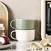 Adewnest Oversized Soup Bowl with Handle: 38 oz Ceramic Soup Mug with Lid - Microwave Safe Jumbo Food Storage Container for Ramen Cereal Breakfast Meal Prep Office Lunch Dorm Living - Pea Green 6 In
