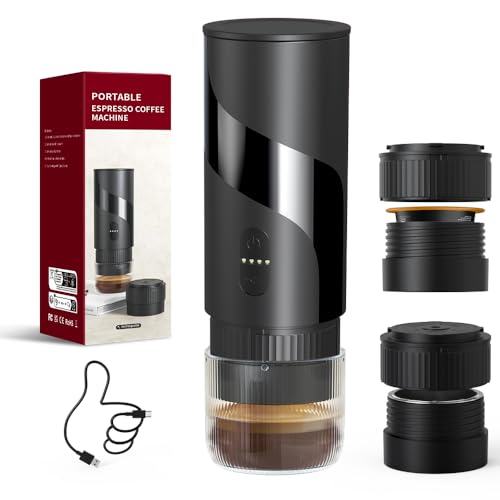 Cafetera Portatil Capsulas, Cafetera de Café Espresso Eléctrica, Cafetera de Viaje Eléctrica, Máquina de Café, Inalámbrica Cafetera Capsulas, Compatible con Cápsulas y Café Molido para Acampada