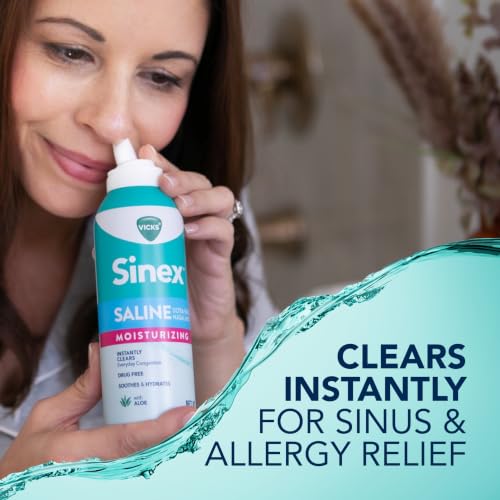 Sinex Saline by Vicks Moisturizing Nasal Spray, with Aloe, Drug Free Ultra Fine Mist, Clear Everyday Sinus Congestion Fast, Clear Mucus from a Cold or Allergy, 5.0 fl oz - image 3