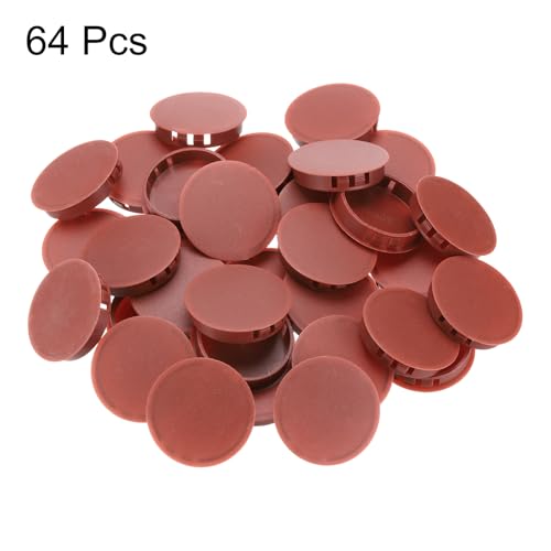 Image of MECCANIXITY 64PCS 50mm(2 inch) Red Brown Plastic Hole Plugs, Flush Type Panel Hole Plugs Insert End Caps for Locking Hole Tubes Furniture Cabinet