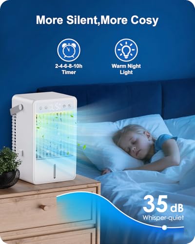 Portable Air Conditioner,Silent Air Conditionier with Remote Control, 1.5L Water Tank, Colorful LED Lights, USB Powered, 2-10 Hours Timer,Fast Cooling, Portable Air Cooler for Home, Bedroom, Office - Image 7