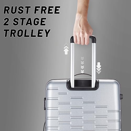 Image of Aristocrat Fencer Medium Size Check-in Hard Luggage (65cm) | Tough ABS Luggage Trolley with 4 Wheels, Full Fabric Convipack and Secured Combination Lock | Silver | Tough and Durable | Unisex