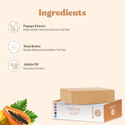 Image of Papaya Soap 100 g Pack of 1 | Brightening Bath Soap for Glowing Skin & Tan Removal | With Papaya Extract Shea Butter Jojoba Oil | Moisturizing Skin Care Smooth Soft Refreshing Soap for Men Women