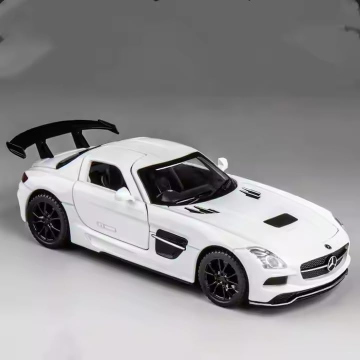 Image of 1:32 Benz SLS AMG Scale Model Car - Exclusive Alloy Metal Pull Back Die Cast Car Toy with Openable Doors, Light & Music - Best Gifts for Kids【Colors as Per Stock】