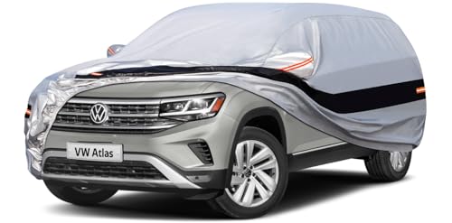 Image of Holhtly Car Cover Custom Fit for VW Atlas, Car Covers for Automobiles All Weather Waterproof Sun Snow Rain Wind Dust Protection, Outdoor Car Cover Gray & Black