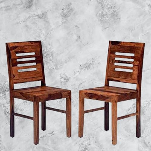 Image of Solid Sheesham Wood Dining Chairs Set of 2 | Solid Wood Dining Chairs | Wooden Study Chairs Set of 2 for Study Room | Wooden Chairs | Set of 2 | Brown Finish