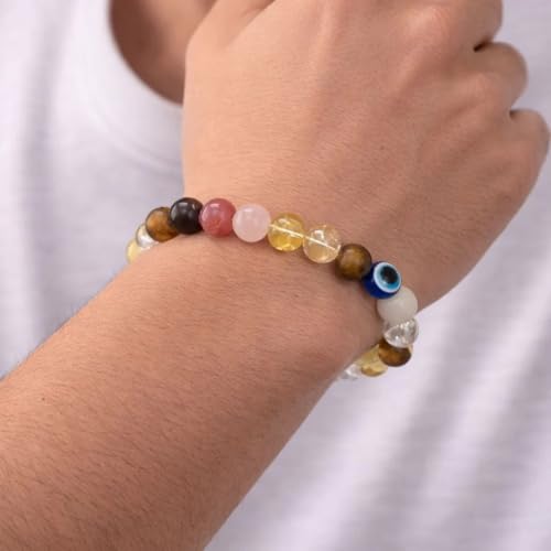 Image of Leo (Simha) Crystal Bracelet for Men & Women | Sunstone Tiger Eye Citrine Quartz Evil Eye | Zodiac Healing Bracelet for Confidence Success Protection Wealth Energy