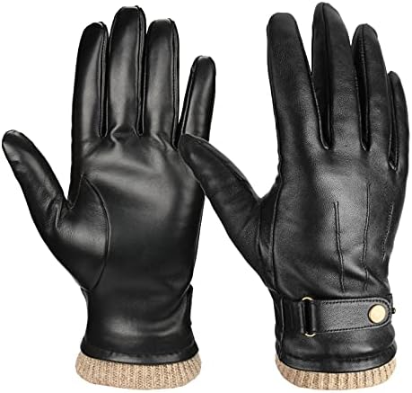 OZERO Winter Mens Gloves Genuine Nappa Leather Warm Wool Lining Touchscreen