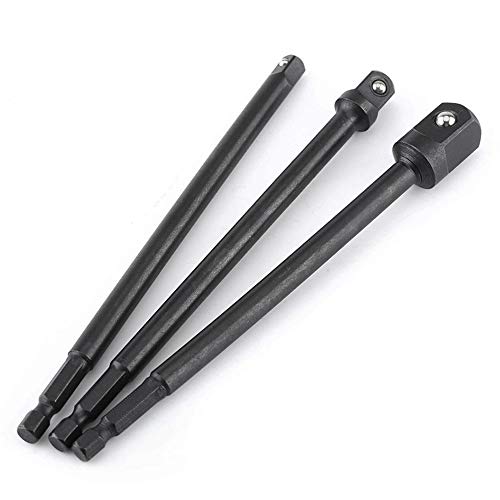 Gasea 3pcs 150mm Socket Adapter Impact Hex Shank Extension Drill Bits Bar Set 1/4 3/8 1/2 Square Drive Socket