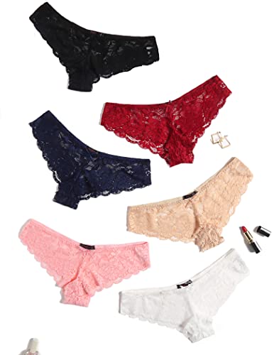 Image of Avidlove Women Floral Lace Panties Sexy Hipster Underwear Cheeky Bikini Panties V-Shape Waistband Tangas