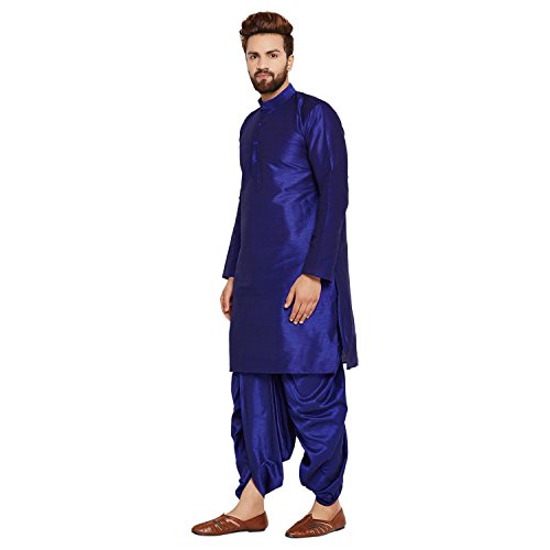 Image of SOJANYA (Since 1958 Men's Off-White and Gold Dupion Silk Dhoti Kurta Set