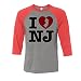 I Love New Jersey Three-Quarter Raglan Sleeve Baseball Shirt Unisex X-Large Grey/Red
