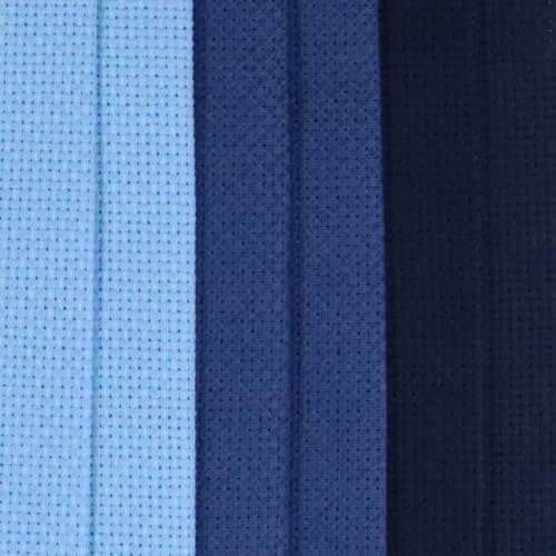 Image of KCS 4 /6 pc of 12 inch x 18 inch(30cmx45cm) 16 Count Cotton Aida Cloth Cross Stitch Fabric (6 pc,Light Blue+Jeans Blue+Navy Blue)