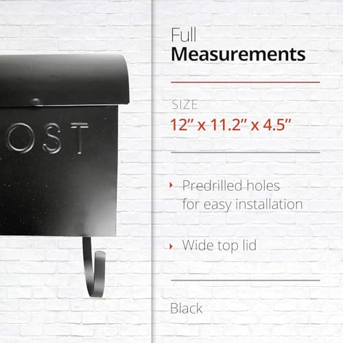 Image of NACH Mailboxes for Outside Wall Mount, 12 x 11.2 x 4.5 inch, Black Mailbox, Waterproof Mailbox with Outdoor Newspaper Holder - The Euro Mailbox