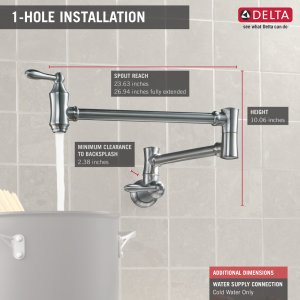 DELTA FAUCET Traditional Wall-Mount Pot Filler Faucet, Chrome 1177LF