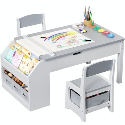 5-in-1 Kids Art Table and Chairs, Toddler Table and Chair...