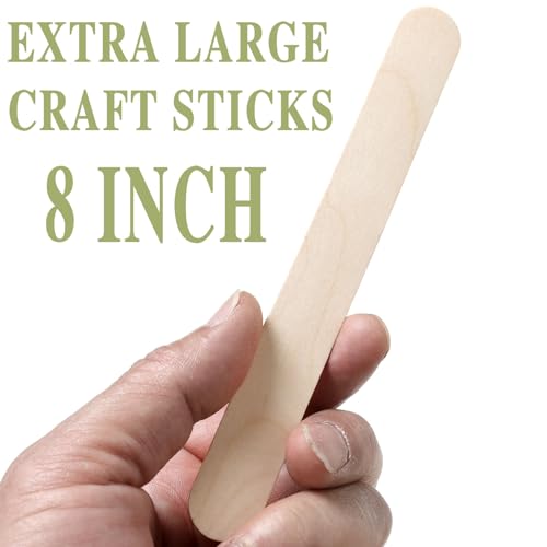 image for 8'' Jumbo Craft Sticks, Borogo 56pcs Extra Large Natural Premium Wood,