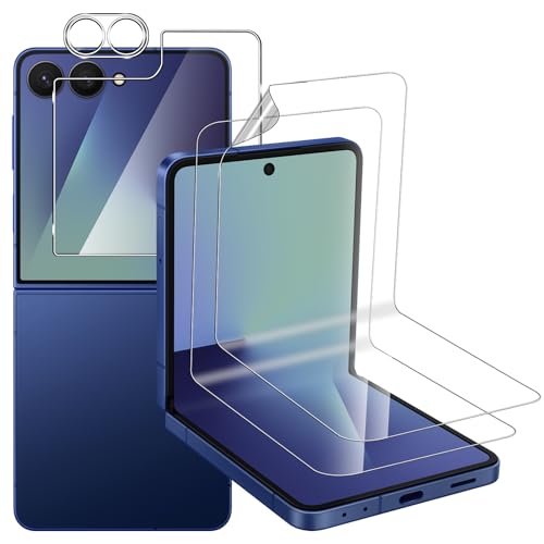 QULLOO Schutzfolie für Samsung Galaxy Z Flip 7/Z Flip7 für Panzerglas, innere Screen Hydrogel Schutzfolie und äußere Folie und Kameraschutz,(2+1+1) Schutzglas Ultra-klar Folie Bildschirmschutz Bildschirmfolie