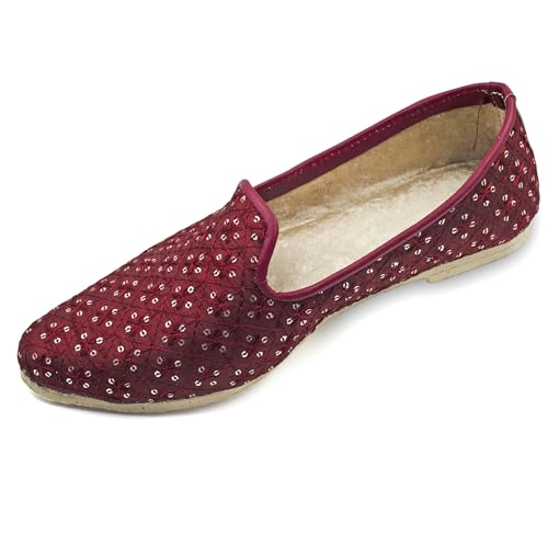 Chandrakala Punjabi Jutti for Men’s Shoes Wedding Khussa Traditional Handmade Ethnic Loafers, 9.5,Maroon (MF106MAR12)