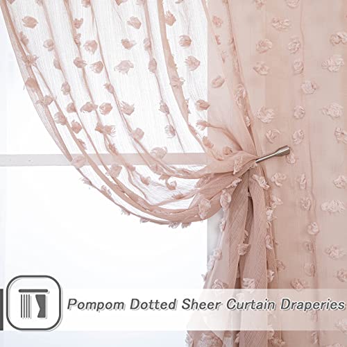 Mysky Home Pom Pom Pink Sheer Curtains For Bedroom Light Filtering Semi-Sheer Curtains For Nursery Girls Kids Room Rod Pocket Boho Voile Window Draperies Dusty Pink 52 X 95 Inch 2 Panels #TOP2