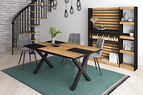 Skraut Home - Mesa De Comedor 8 Comensales 170 Robusta Y Estable Gracias A Su Estructura Y Patas Macizas Ideal Para Reuniones Familiares Roble Y Negro Estilo Industrial